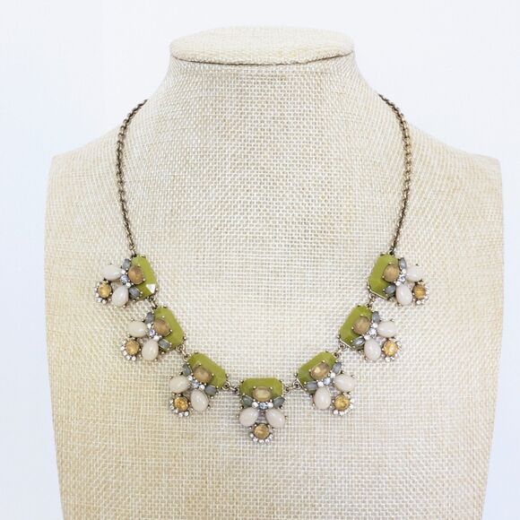 J Crew Necklace Green and Colored Rhinestone Statement Necklace 18" to 21" - Picture 1 of 7